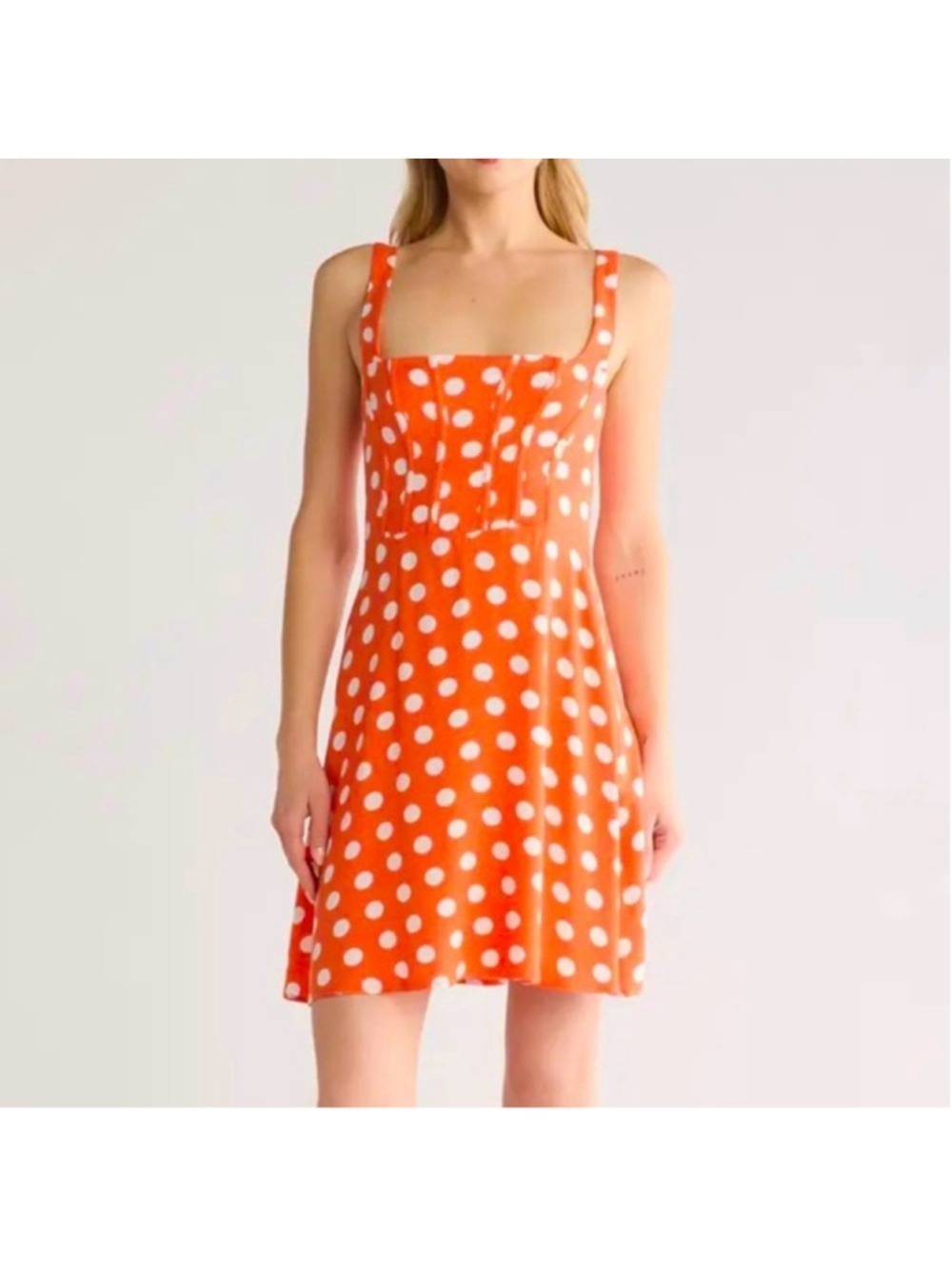 Women's AFRM Orange White Polka Dot Mini Dress S